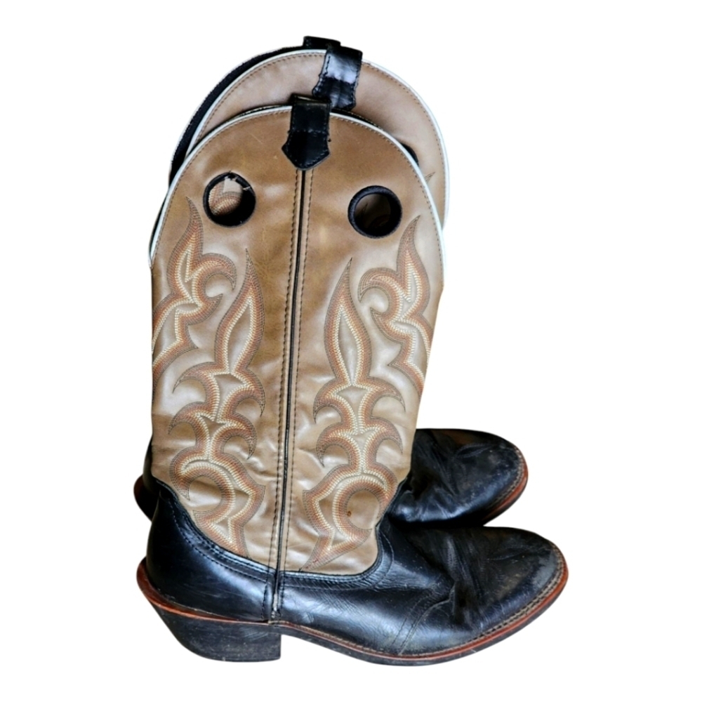 Laredo 62032 Men’s Western Cowboy Boots 11D Black Tan Leather Rodeo Workwear